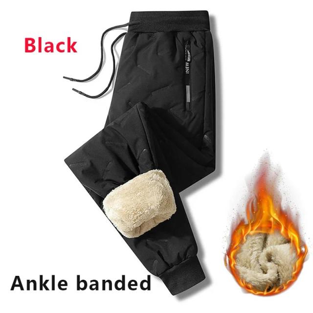 Calça Térmica Masculina de Lã de Ovelha Grossa Aconchegante à Prova de Vento e Água