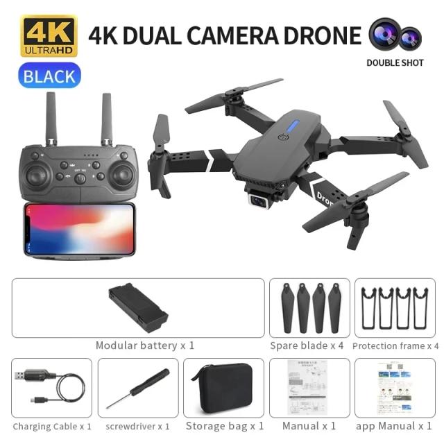 Drone profissional e88 4k grande angular hd 1080p câmera wifi fpv altura segurar dobrável rc drone quadrotor helicóptero brinquedos das crianças