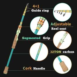 HAUT TON MC Vara de pesca telescópica Macaroon Fibra de carbono 1.8M 2.1M Leve comprimento ajustável Vara giratória e fundição portátil - Image 3