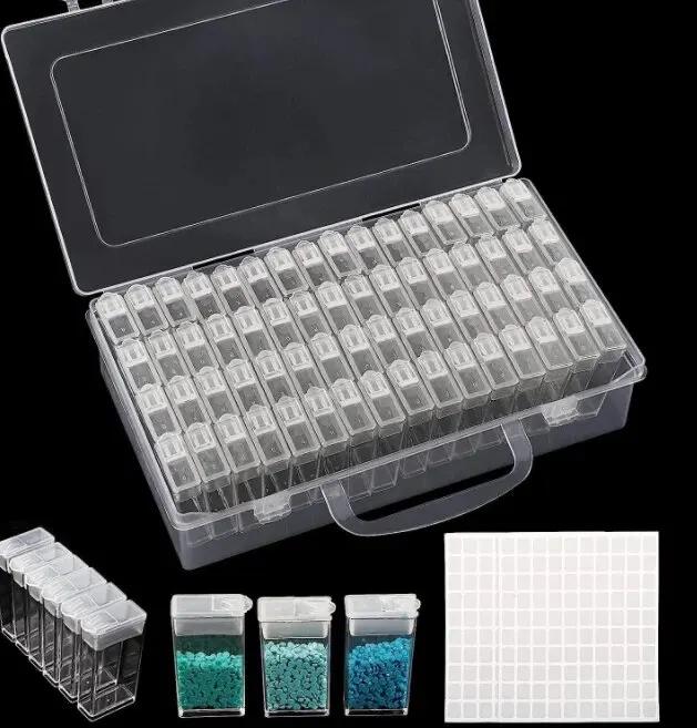 Caixa Organizadora de Plástico para Artesanato DIY e Joias com 64 ou 32 Compartimentos para Grânulos e Pintura a Diamante
