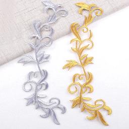 Apliques bordados de tecido madressilva, remendos longos de flores, dourado e prata, ferro-on, vestido vintage DIY, bags fantoches, 1 pc, 2 pcs - Image 1