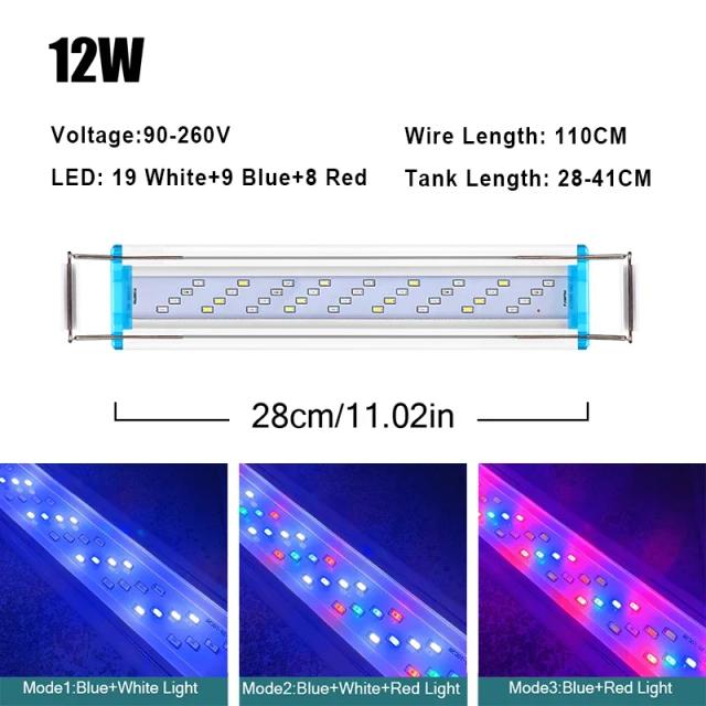 Iluminação LED Super Slim RGB para Aquários - Luz Extensível e Impermeável para Plantas Aquáticas, 18-58cm, 90-260V