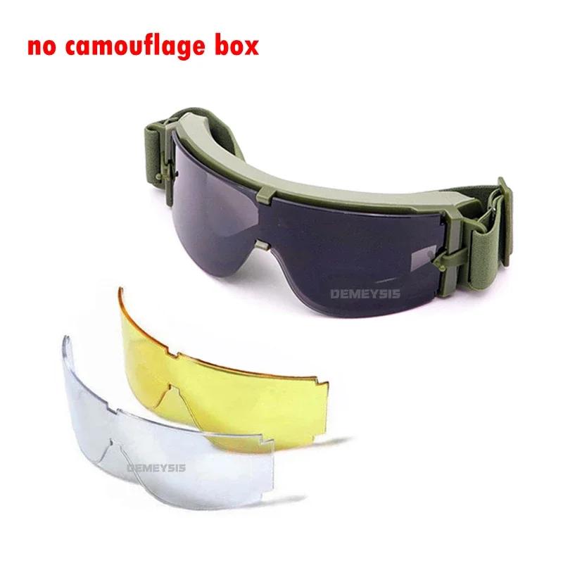 Óculos táticos 3 lentes airsoft balístico óculos de proteção à prova de vento caça paintball - Image 1