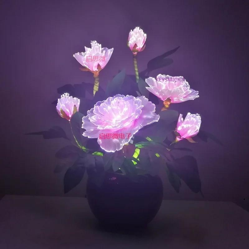 Flor Peônia colorida com Fio de Fibra Óptica, Fada Fibra Óptica, Plástico de Seda, Novidade, Festa Artística, Loja Decoração - Image 1