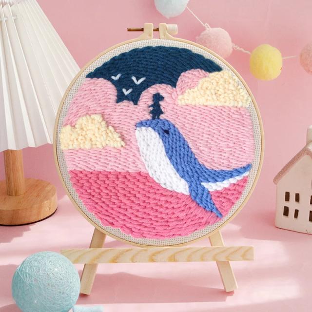 Kits de Bordado RUOPOTY para Iniciantes com Punch Needle e Arcos de Animais - DIY Artesanato 20x20cm