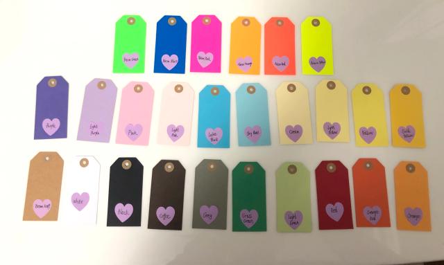 Tags coloridas 3.5x7cm para embrulho de presentes com reforço de buraco