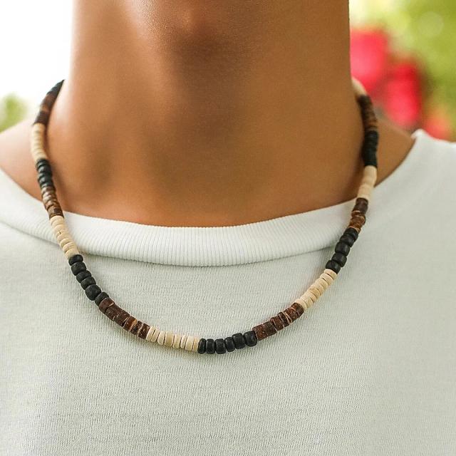 Moda masculina verão praia contas de madeira surfista colar simples geométrico tribal étnico artesanal corrente steampunk masculino jóias presente