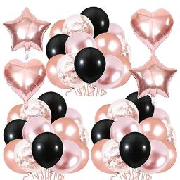 Conjunto de balões metálicos para aniversário, ouro rosa e preto, decoração do chuveiro do bebê, 67 unid por conjunto, 60 unid - Image 1