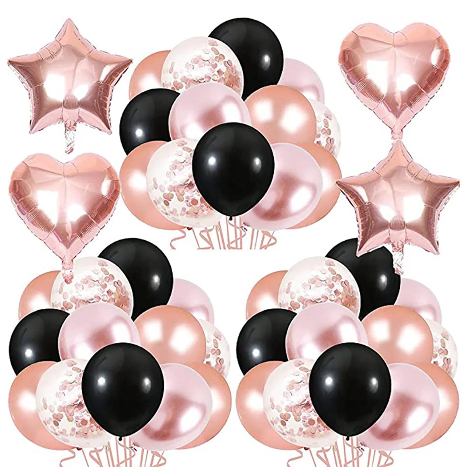 Conjunto de balões metálicos para aniversário, ouro rosa e preto, decoração do chuveiro do bebê, 67 unid por conjunto, 60 unid - Image 1