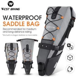 West biking saco de bicicleta à prova dwaterproof água reflexivo 10l grande capacidade sela saco ciclismo dobrável saco cauda mtb estrada saco - Image 1