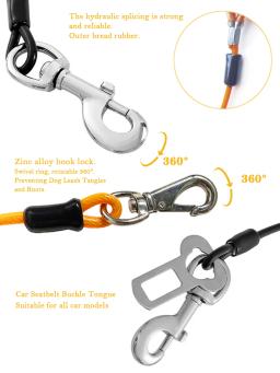 Cinto de segurança de carro com trela fina leve, cinto impermeável para cães grandes no carro Double Head Hook Lock, cão de estimação - Image 5