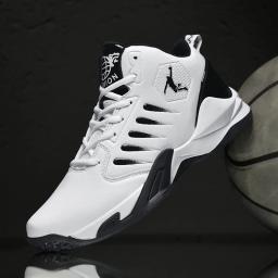 Tênis de basquete de couro antiderrapante para homens e mulheres, tênis de basquete, amortecimento, treinamento de ginástica, botas esportivas - Image 1