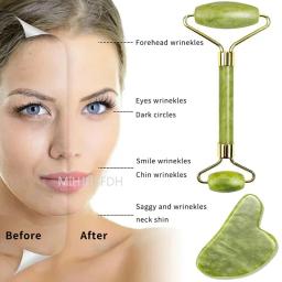Rolo massageador de jade natural para rosto, corpo, costas, pés, rolo de massagem, levantamento facial, anti-rugas, ponta dupla, pedra de jade gua sha - Image 3