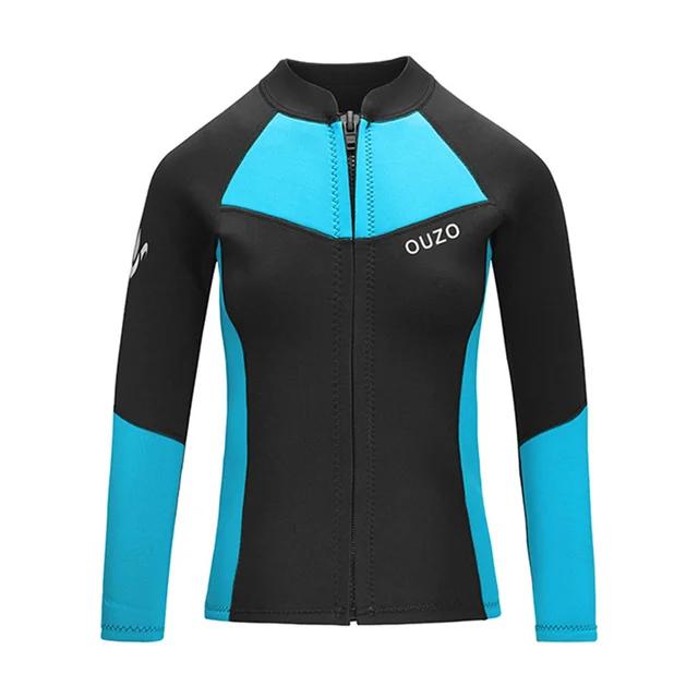 Fato de mergulho feminino em neoprene com zíper frontal para surf, natação e mergulho livre - 1,5mm