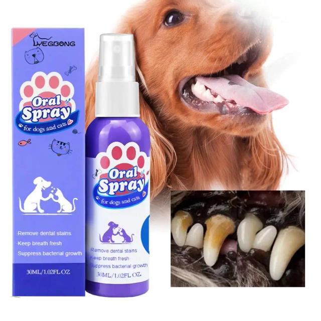 Spray Dental para Pets: Limpeza de Dentes, Redução de Placa e Tártaro com Aroma de Menta, 30ml