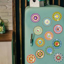 Mandala pintura diamante geladeira ímãs adesivo, broca completa, geladeira, arte, 8 pcs, 12pcs - Image 3