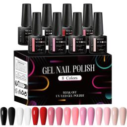 MEET ACROSS 8 Pçs/set Gel Fluorescente Esmalte Verão Primavera Colorido Laser Glitter Nail Art Gel Verniz Manicure Para Unhas - Image 2