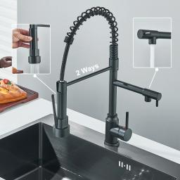 Torneira de cozinha pull down com bico duplo Rotação de 360 ° Torneira misturadora de água quente e fria Single Handle Guindaste para pia montado no deck - Image 2
