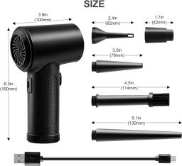 Recarregável sem fio Air Duster, USB Compressed Air Blower, Poeira soprando arma para PC portátil, Limpeza do teclado do carro, 51000 RPM - Image 4