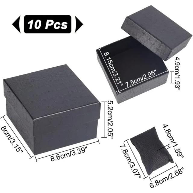 Conjunto de 10 Caixas de Presente de Papel Kraft com Travesseiro para Relógios e Jóias - Tamanho 3,46 x 3,21 x 2,09 Polegadas