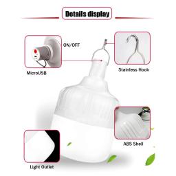 USB recarregável LED luzes de emergência, lanternas portáteis ao ar livre, lâmpada de emergência, bulbo, bateria, churrasco, camping, casa - Image 3
