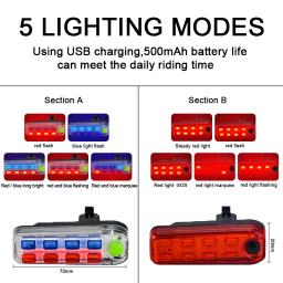 USB recarregável bicicleta luz traseira, ombro vermelho e azul, luz policial, aviso intermitente, tocha de segurança, acessórios de bicicleta, MTB, 8 LED - Image 4