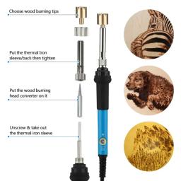 Kit de ferramentas pirográficas para gravação em madeira, queima e escultura, temperatura ajustável, ferro de solda, operado manualmente, 60W - Image 5