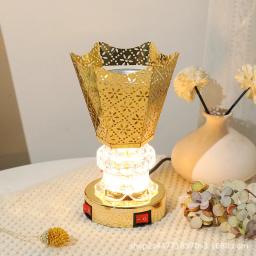 Queimador elétrico árabe do incenso, Censer dourado do ferro com lâmpada, fornalha de aromaterapia, decoração home árabe do Médio Oriente - Image 3