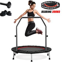 40/48 "Mini Trampolim para Adultos Trampolim de Fitness Dobrável com Corrimão Ajustável Rolamento 300KG Home Gym Rebounder Jumping - Image 1