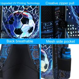 Mochila de futebol para meninos, 3 peças, 16 "bolsa escolar infantil com lancheira, conjunto de mochilas de futebol para jardim de infância pré-escolar elementar - Image 2