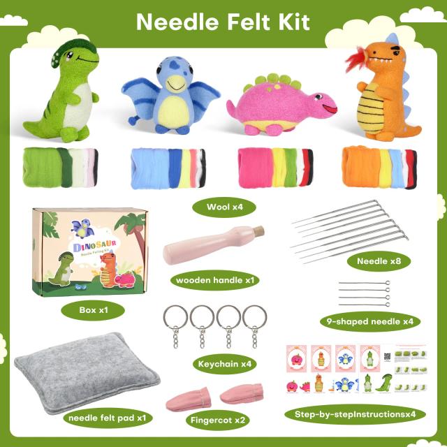 Kit Inicial de Agulha para Felting com Instruções e Ferramentas para Artesanato DIY - Crie Dinossauros e Mais!