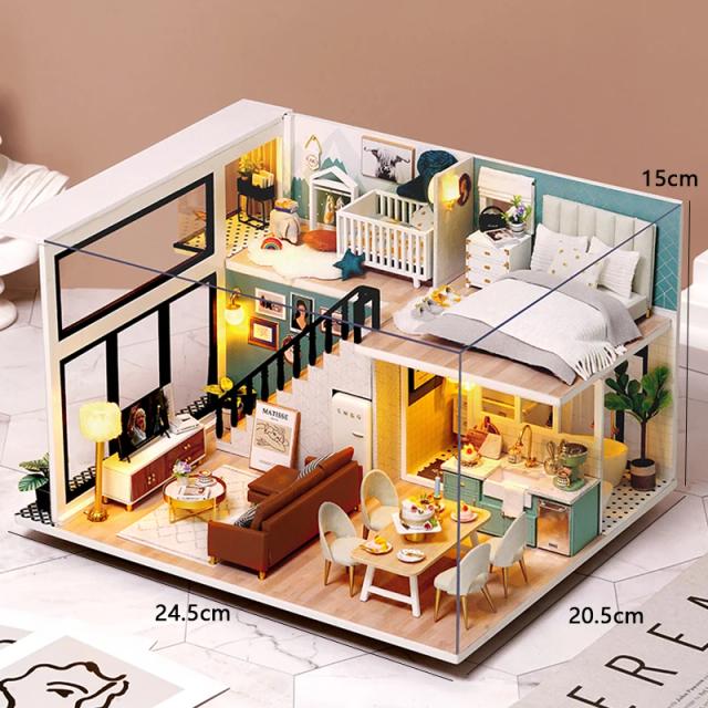 Kit Casa de Boneca Artesanal 3D Madeira com Móveis