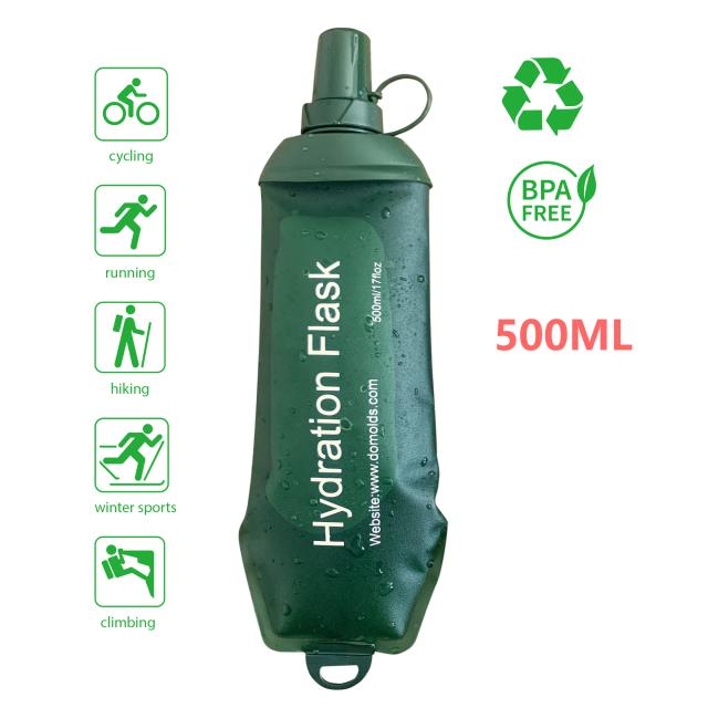 Garrafa Dobrável AXEN de 500ml: Frasco Macio com Válvula de Mordida Ideal para Corridas, Acampamentos e Viagens
