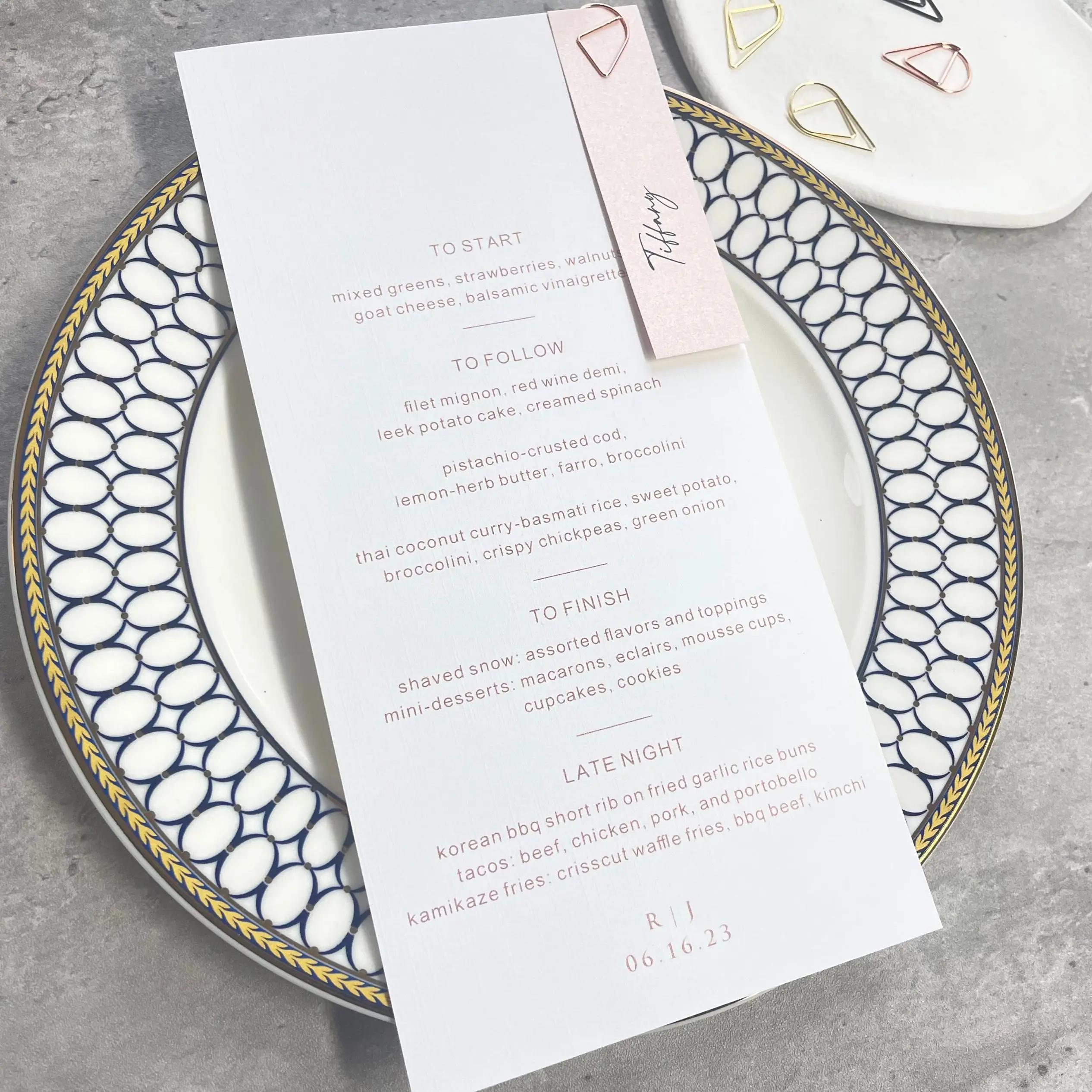 20-100pcs Menus Personalizados Casamento Aniversário Festa Convidado Menu Cartão com Nome Tag e Ouro/Prata Clipe Simples e Bonito - Image 1