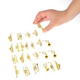 Mini Golden trompete saxofone para bonecas, instrumentos de sopro, instrumento musical, casa bar, boneca acessórios, 24pcs por conjunto - Image 1