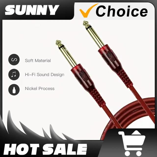 Cabo de Áudio Vermelho de 10ft para Guitarra Elétrica e Baixo, Conector 6.35mm TRS, Ideal para Amplificadores