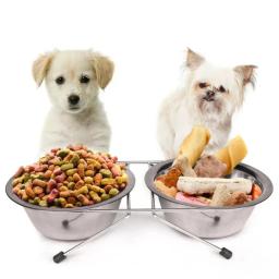 Tigelas duplas de aço inoxidável para cães e gatos, suporte de ferro durável, alimentador antiderrapante de cachorros, comida e água, Pet Shop - Image 2