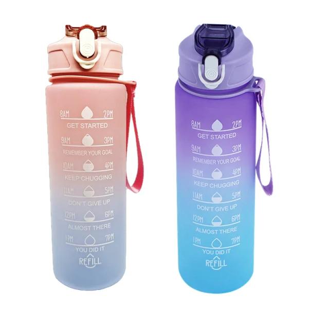 Garrafa de Água Esportiva Kawasima de 900 ml com Marcador de Tempo, À Prova de Vazamentos e Portátil, Ideal para Fitness e Livre de BPA