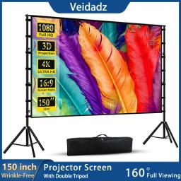 VEIDADZ-Tela do projetor com suporte, branco sem rugas, ângulo de visão de 160 °, 60-150 polegadas, dupla face, Home Theater, ao ar livre - Image 1