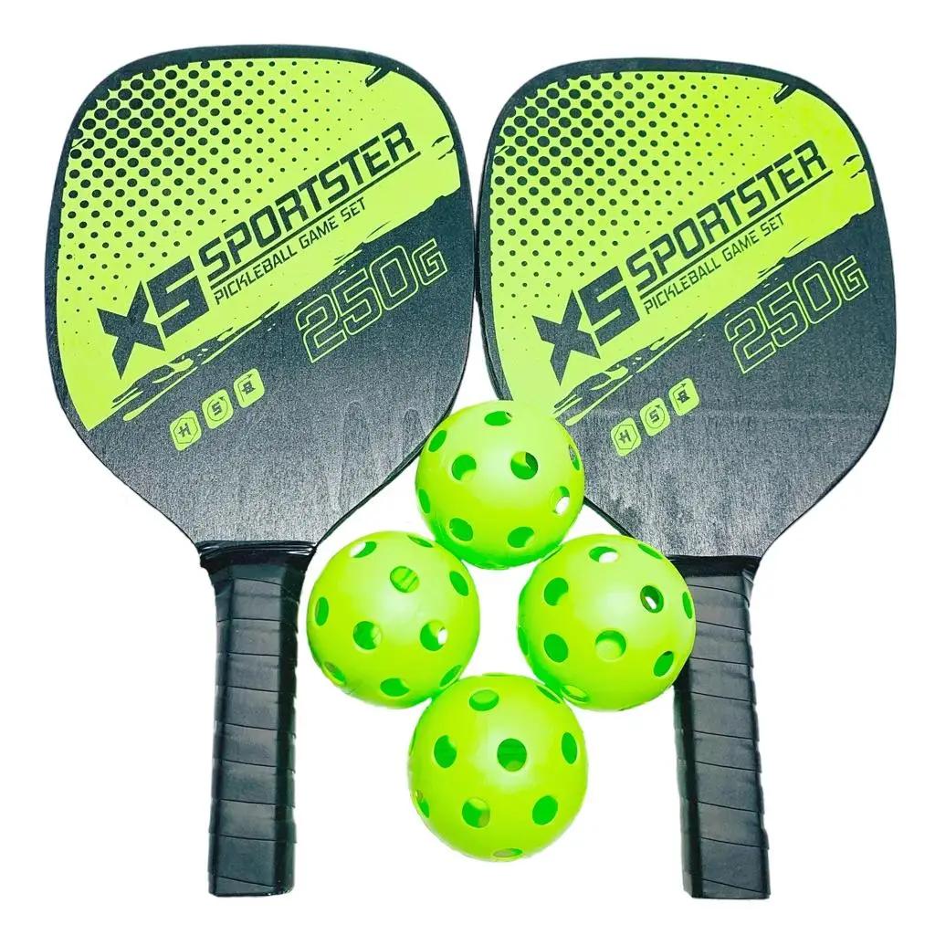 Conjunto portátil de remo Pickleball raquete leve de madeira Kit de críquete com 2 pás 4 bolas 1 tampa de raquete - Image 1