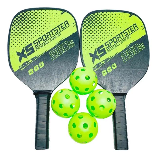 Kit de Remo Portátil de Pickleball - Raquete Leve de Madeira com 2 Pás, 4 Bolas e 1 Tampa de Raquete