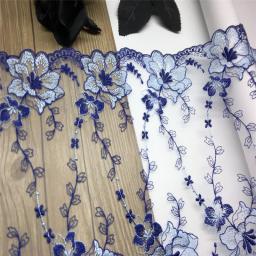 Azul floral bordado malha rendas guarnição diy artesanato acessórios vestido tecido azul flor bordado rendas para roupas agulha trabalho - Image 4