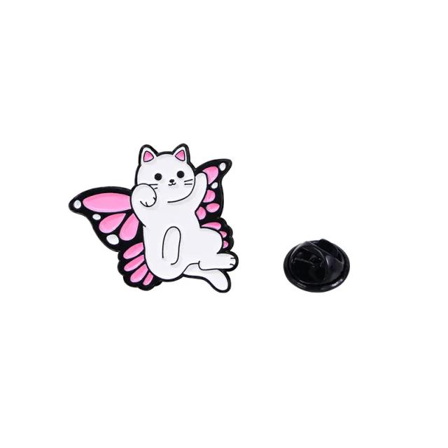 Broche de Gatinho Branco com Esmalte Vermelho, Jóia Colorida e Pin de Metal Estilo Punk para Amantes de Desenhos Animados e Música