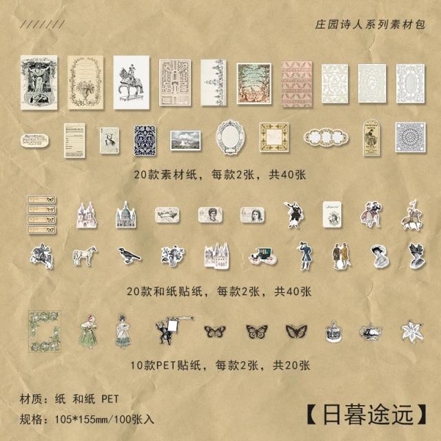 Conjunto Diário de Adesivos Kawaii para Scrapbooking - Papelaria Decorativa Japonês Manor Poeta