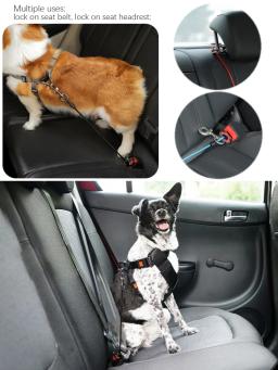Cinto de segurança de carro com trela fina leve, cinto impermeável para cães grandes no carro Double Head Hook Lock, cão de estimação - Image 3
