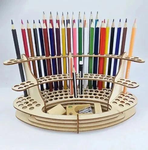 Organizador de Mesa Multifuncional para Pincéis e Lápis: Suporte de Madeira com Furos para Pintura e Aquarela