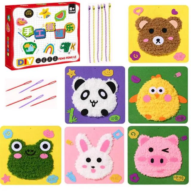 Kit de Punch Needle para Iniciantes com Padrão de Animais - Artesanato e Bordado Educacional com 6 Itens