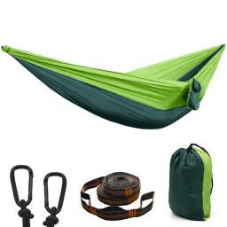 Sortidas cor parachute hammock com correias de rede e mosquetão preto acampamento sobrevivência viagem dupla pessoa mobília ao ar livre - Image 1