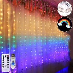 Cortina de luzes led com tema arco-íris, land de fadas, pingente de gelo, decorativas, para natal, festa, quarto, parede, decoração, casamento, 3 m x 2m - Image 2