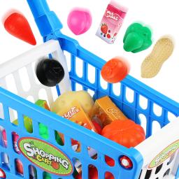 Carrinho de compras de simulação infantil, carrinho de compras de frutas e vegetais Guojiajia, equipado com um carrinho e 16 acessórios - Image 6